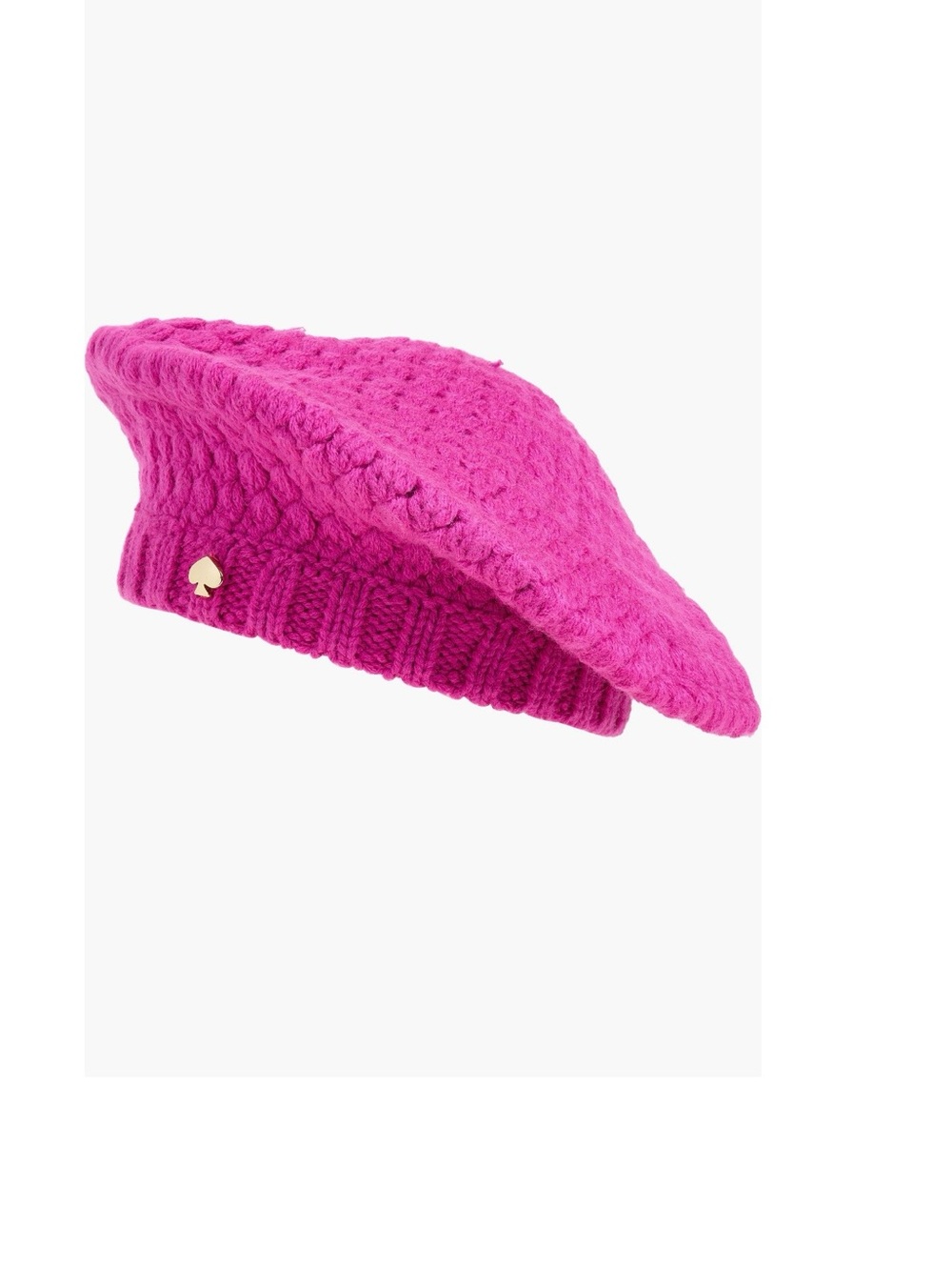 kate spade Bright Pink Cable Knit Beret with Gold Spade Accent